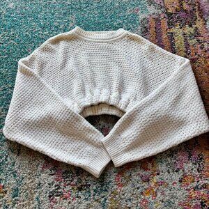 Cream Chunky Knit Cropped Sweater – Cozy Textured Pullover Minimal Chic | Basix